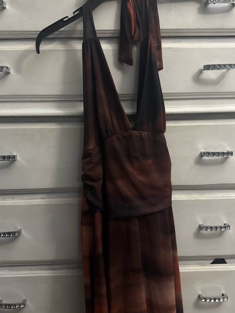 Brown Halter Maxi Dress -  Elegant Evening Style